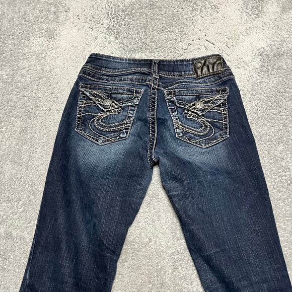 Silver Jeans Womens 28 (28x27.5) Suki Boot Western Thick Stitch Blue Denim - Picture 3 of 10